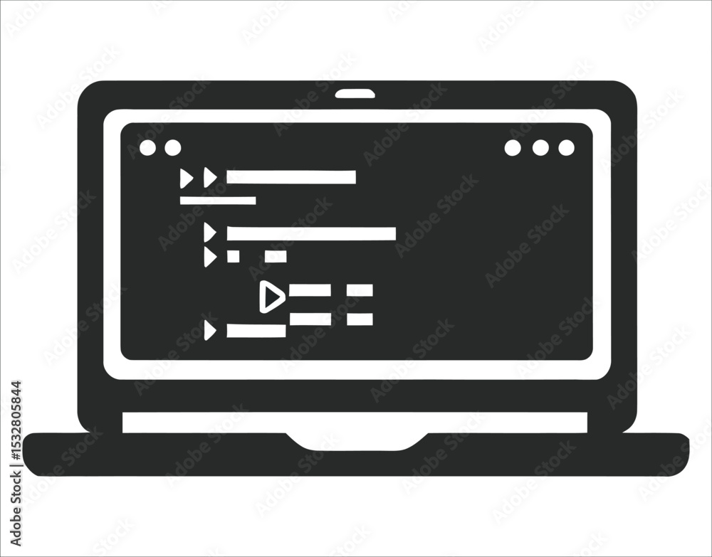 Poster computer screen with code – silhouette tech icon