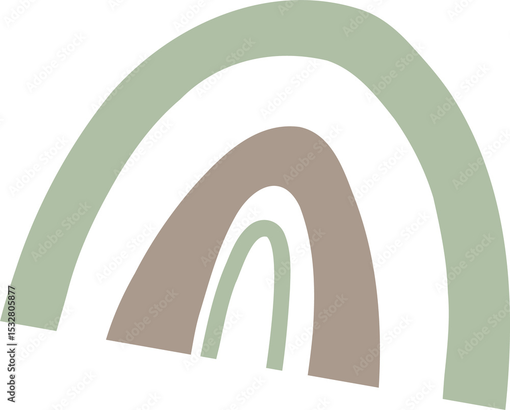 Poster hand-drawn rainbow illustration is floating on transparent canvas showing five uneven colored arcs
