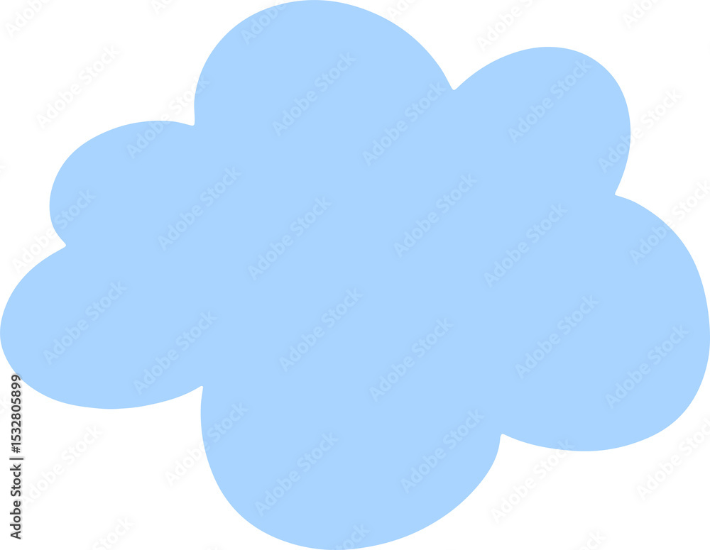 Poster light blue cartoon cloud shape is floating on transparent background in flat design style