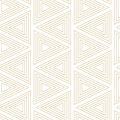 Abstract geometric pattern with triangle, lines and stripes on white background. A seamless vector background. Graphic modern pattern. White and gold pattern.