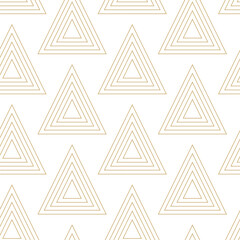 Abstract geometric pattern with triangle, lines and stripes on white background. A seamless vector background. Graphic modern pattern. White and gold pattern.