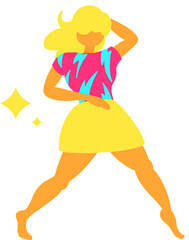 Fototapeta premium Figure is dancing in flat design on clear background wearing colorful outfit with stars, copy space