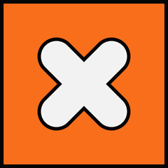 Rounded-end cross icon is being shown in flat orange square with black border, transparent backdrop