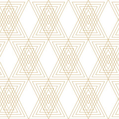 Abstract geometric pattern with triangle, lines and stripes on white background. A seamless vector background. Graphic modern pattern. White and gold pattern.