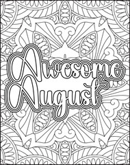 12 Month Name Coloring Page for Adults. Monthly Name Motivational Quote Coloring page.