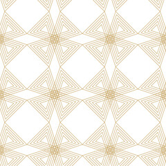 Abstract geometric pattern with triangle, lines and stripes on white background. A seamless vector background. Graphic modern pattern. White and gold pattern.