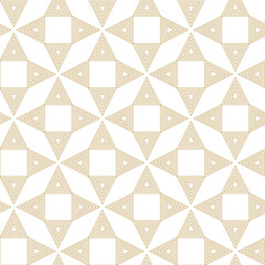 Abstract geometric pattern with triangle, lines and stripes on white background. A seamless vector background. Graphic modern pattern. White and gold pattern.