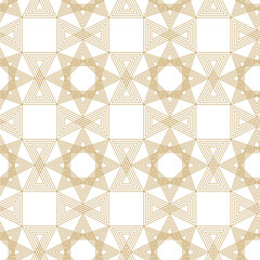 Abstract geometric pattern with triangle, lines and stripes on white background. A seamless vector background. Graphic modern pattern. White and gold pattern.