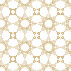Abstract geometric pattern with triangle, lines and stripes on white background. A seamless vector background. Graphic modern pattern. White and gold pattern.