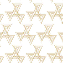 Abstract geometric pattern with triangle, lines and stripes on white background. A seamless vector background. Graphic modern pattern. White and gold pattern.