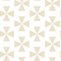 Abstract geometric pattern with triangle, lines and stripes on white background. A seamless vector background. Graphic modern pattern. White and gold pattern.