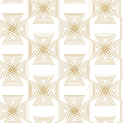 Abstract geometric pattern with triangle, lines and stripes on white background. A seamless vector background. Graphic modern pattern. White and gold pattern.