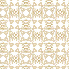 Abstract geometric pattern with triangle, lines and stripes on white background. A seamless vector background. Graphic modern pattern. White and gold pattern.