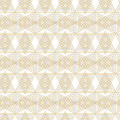 Abstract geometric pattern with triangle, lines and stripes on white background. A seamless vector background. Graphic modern pattern. White and gold pattern.