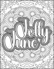 12 Month Name Coloring Page for Adults. Monthly Name Motivational Quote Coloring page.