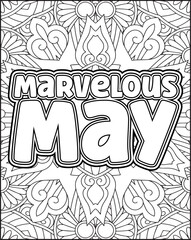 12 Month Name Coloring Page for Adults. Monthly Name Motivational Quote Coloring page.