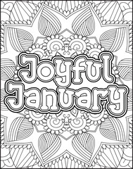 12 Month Name Coloring Page for Adults. Monthly Name Motivational Quote Coloring page.