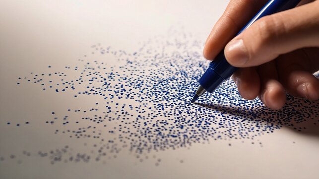 Hand Sketching Scatter Plot with Blue Marker on White Paper