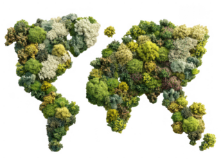 World map crafted from lush greenery and diverse plants