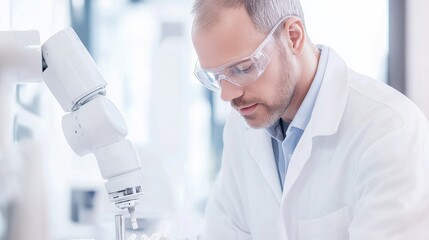 Male Pharmacist Using Robotic Automation in Pharmacy
