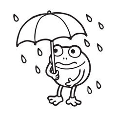 Cute frog holding umbrella in rainy weather illustration