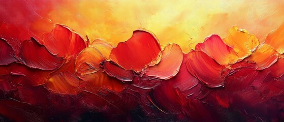 Fiery Abstract Poppy Field Painting