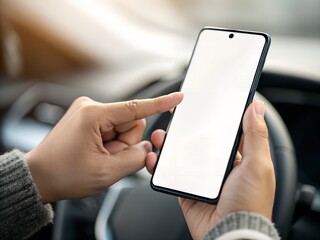 close up car phone mockup  blank display    