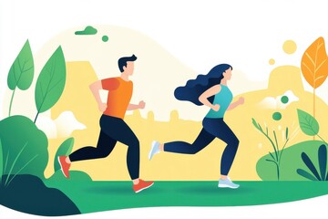 Man and Woman Running Together in a Park