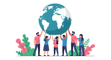 Diverse Group United Holding Up the World Showing Unity Community and Cooperation Together