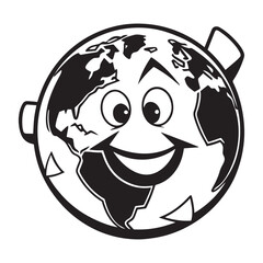 Smiling Cartoon Globe with Handle Outline