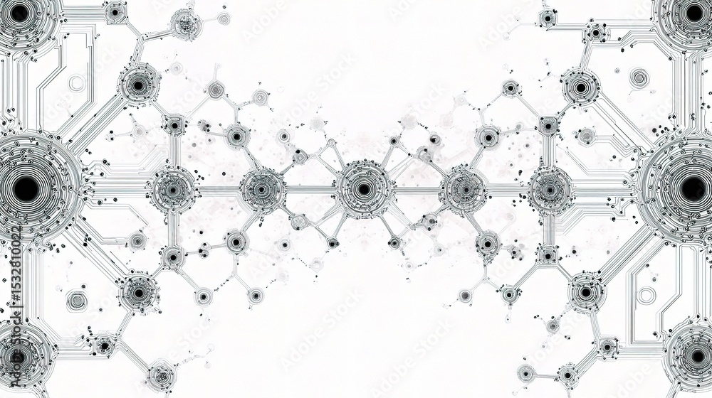 Poster Abstract Grey and White Fractal Circuit Pattern in Space Design