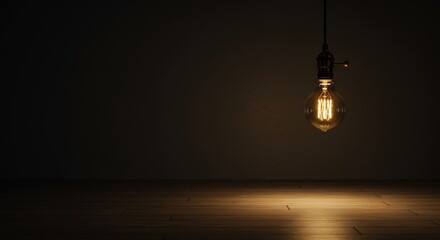 Glowing Edison Bulb in Dark Room Warm Light and Shadows