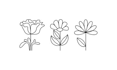 Geometric Line Flowers Set. A trio of stylized flowers with geometric and clean line shapes.