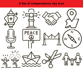 Independence Day Outline Icon Set Freedom, Unity, Celebration, and National Symbols Depicted