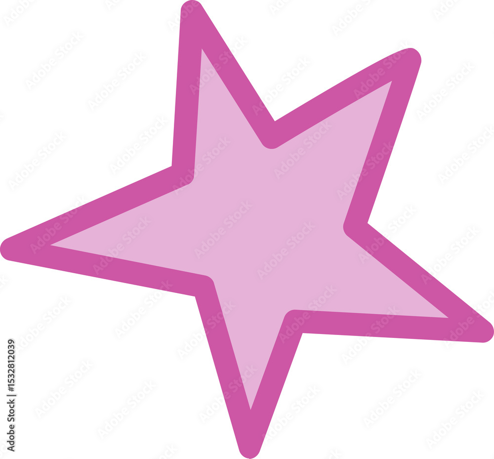 Poster flat design pink star shape is floating with cartoonish uneven points on transparent background