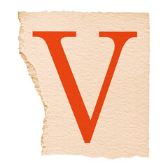 Flat design torn paper scrap is showcasing bold red letter V on transparent background