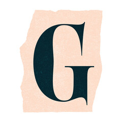 Flat stylized uppercase G is floating on peach textured torn rectangle on transparent background