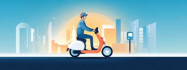 Man Riding Electric Scooter Fast in Urban Setting