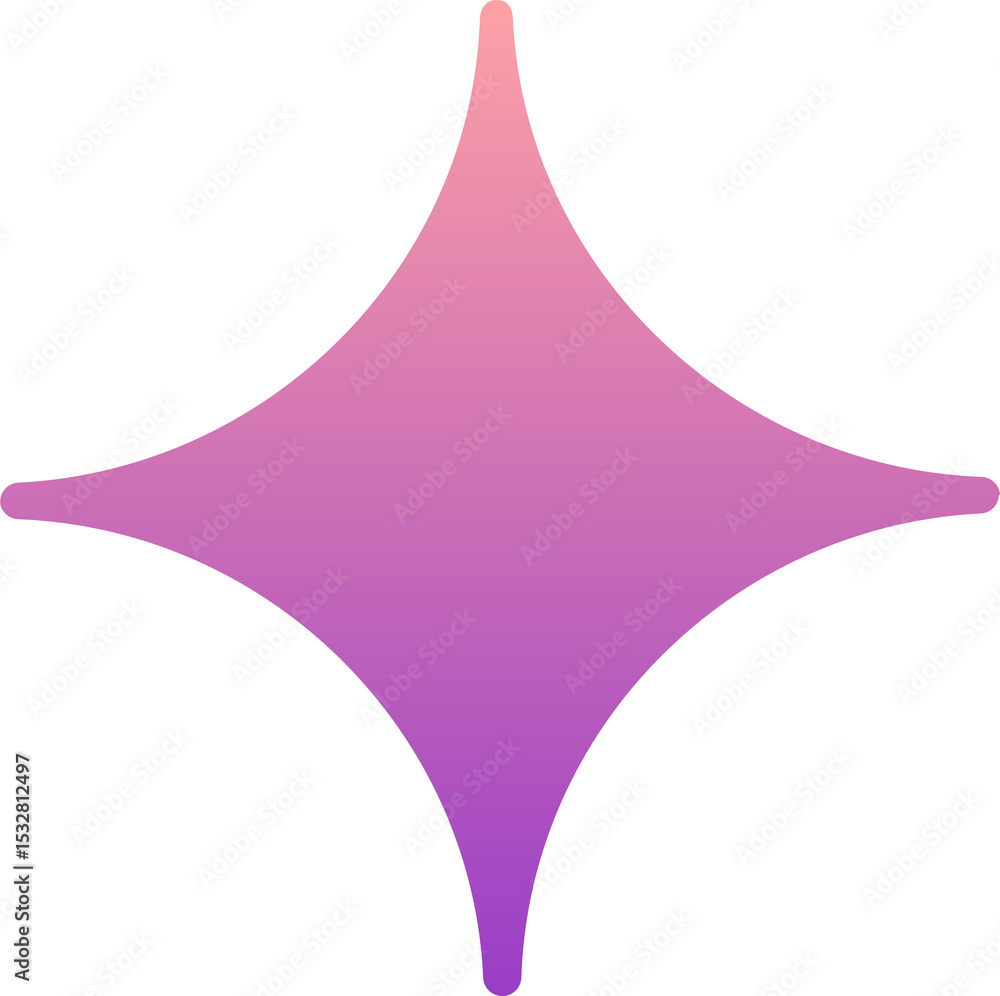 Poster four-pointed shape is showing pink to purple gradient in flat design on transparent background