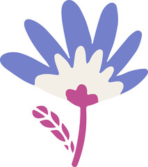 Flat flower graphic showing pale purple petals, cream corolla on pink stem, transparent background