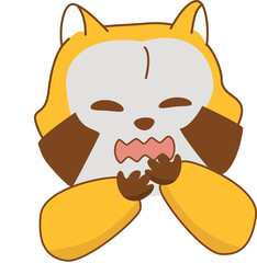Stylized red panda creature is showing startled look in flat design, with transparent background