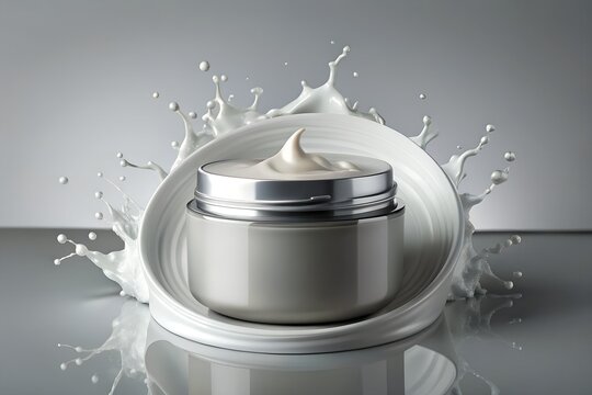 Cosmetics jar mockup with cream splash