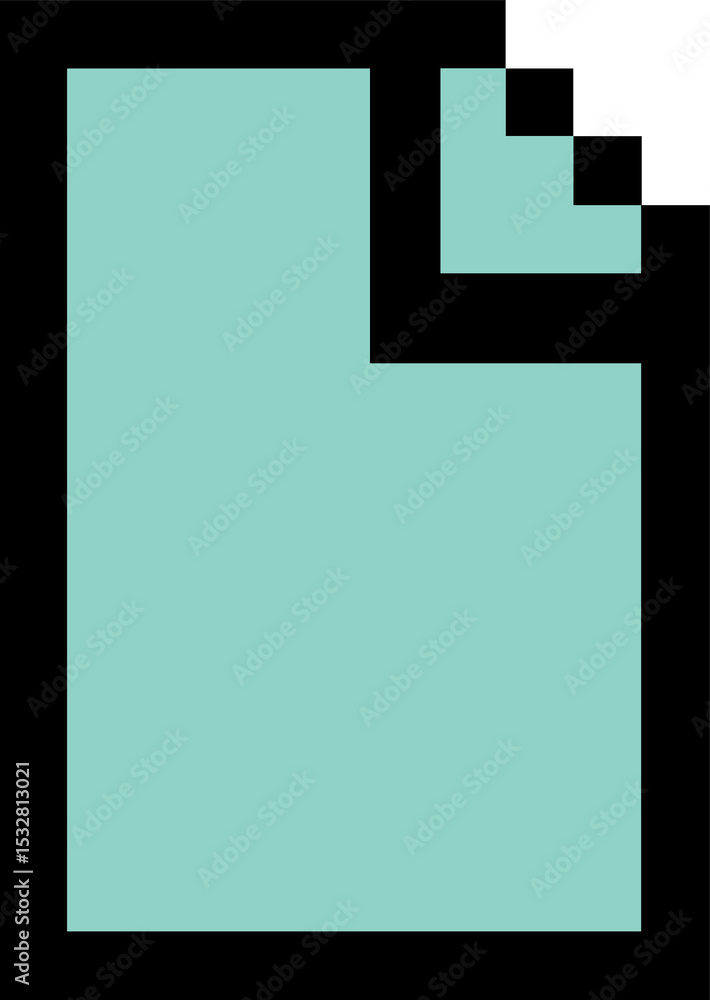Poster featuring flat design: stepped mint rectangle l block and slate green square on transparent canvas