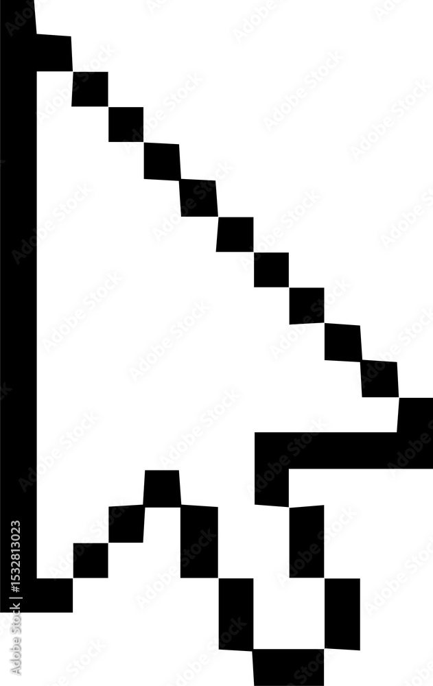 Poster pixel art arrow cursor icon is pointing diagonally with stair-step edges, transparent background
