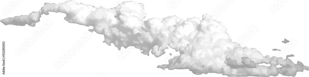 Poster stylized cumulus cloud is floating on transparent background in flat design with textured shading