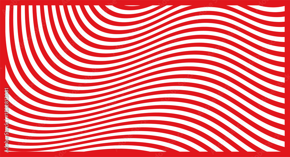Poster repeating red waveforms are creating optical rhythm in flat design on transparent background