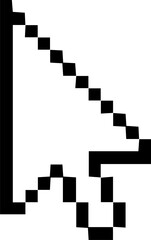 Fototapeta premium Pixel art arrow cursor icon is pointing diagonally with stair-step edges, transparent background