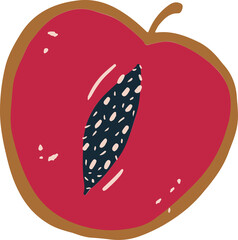Flat design plum half is floating on transparent background, showing speckled pit pattern © vectorfusionart