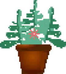 Gardinen Stylized pixel art potted plant is showing leaf layers with pink star, transparent background © vectorfusionart