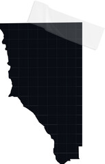 Gray vector California silhouette displaying grid lines with tape accent on transparent background